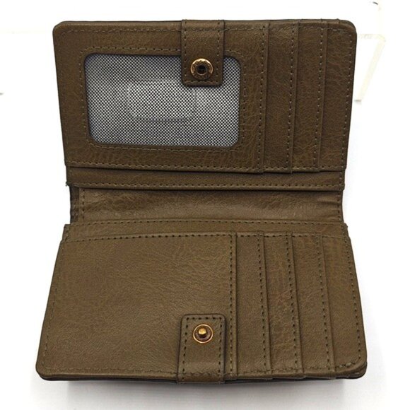 Fossil Bifold Wallet Khaki Green Pebble Leather & Suede - Picture 2 of 7